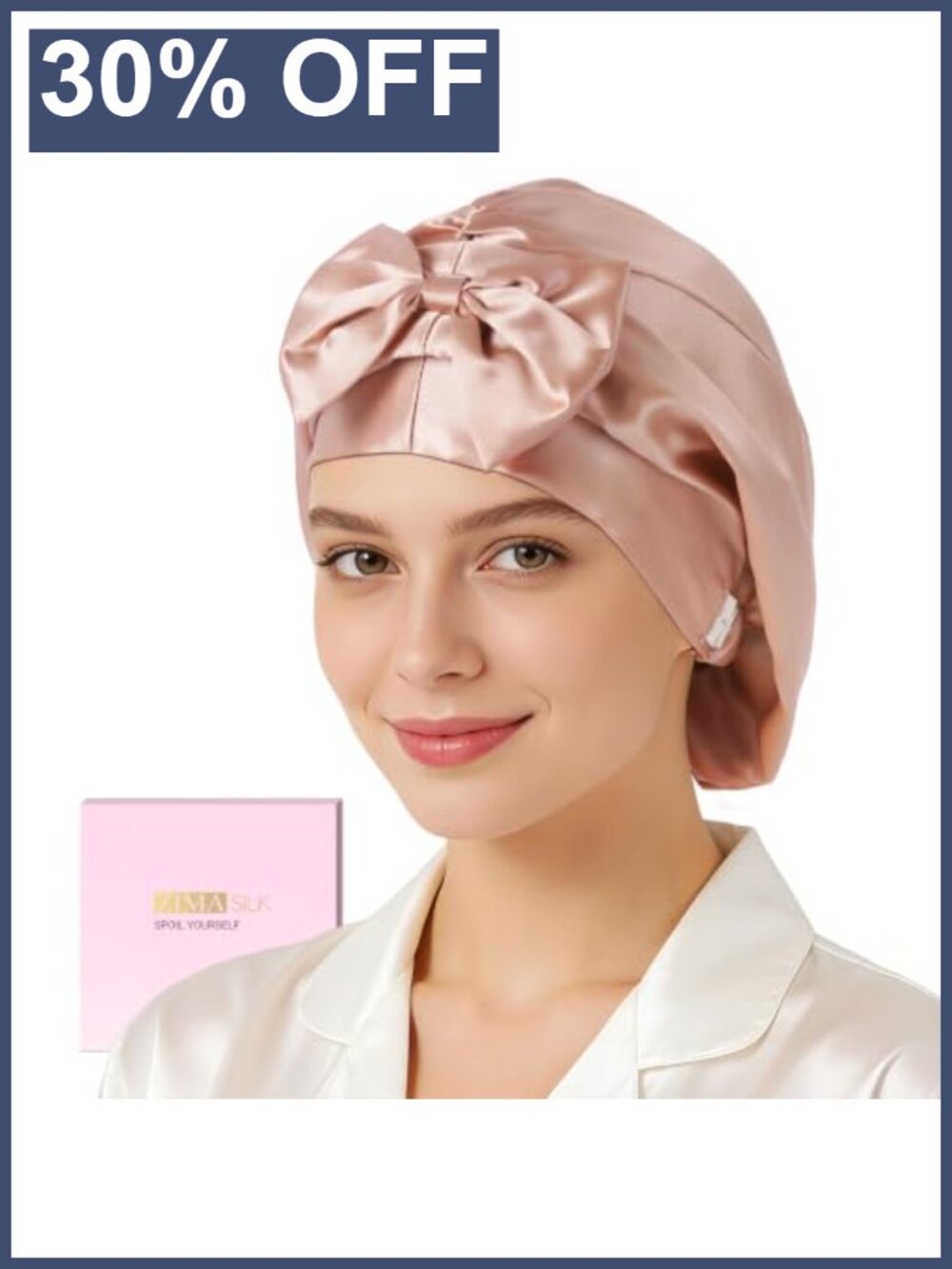 100% Pure Silk Adjustable Sleep Bonnet 22 Momme Anti-Frizz Hair Protection